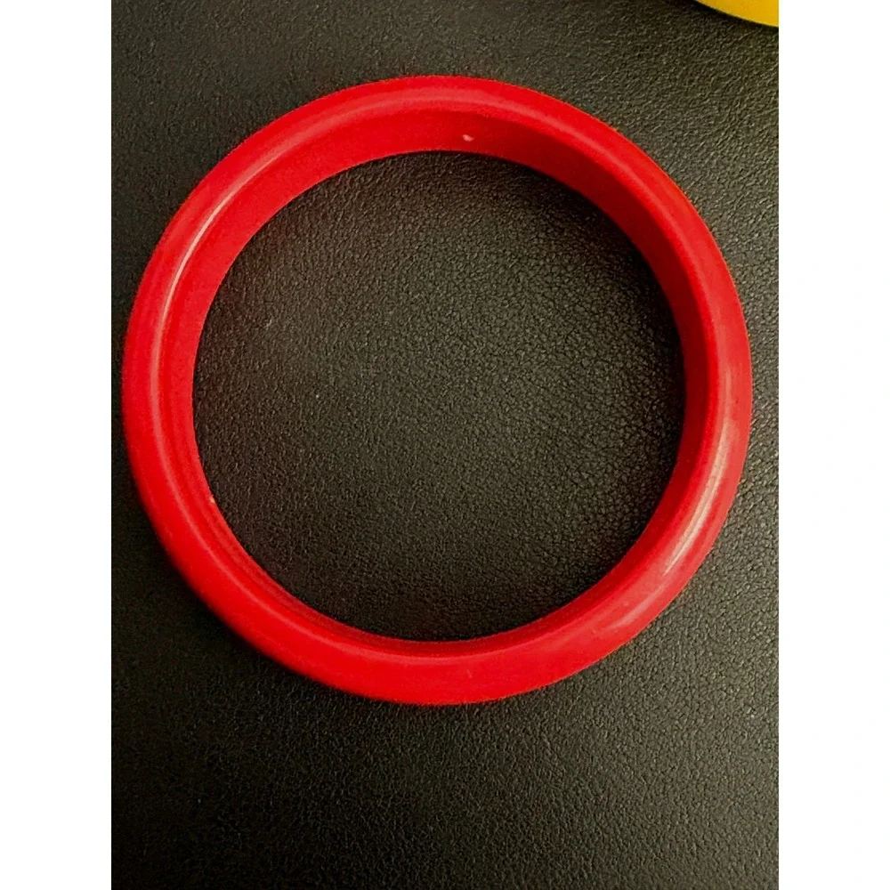 Vintage Acrylic Bangle Bracelet Set Red Black Yellow Chunky Stack Retro Pop Art